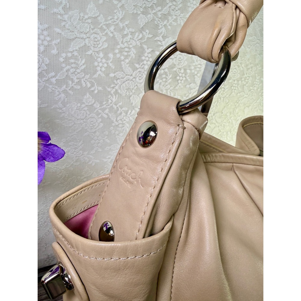 Coach Ergo Pleated Hobo Bag Tan Leather Shoulder Bag Pink Lining 13412 - Picture 14 of 15